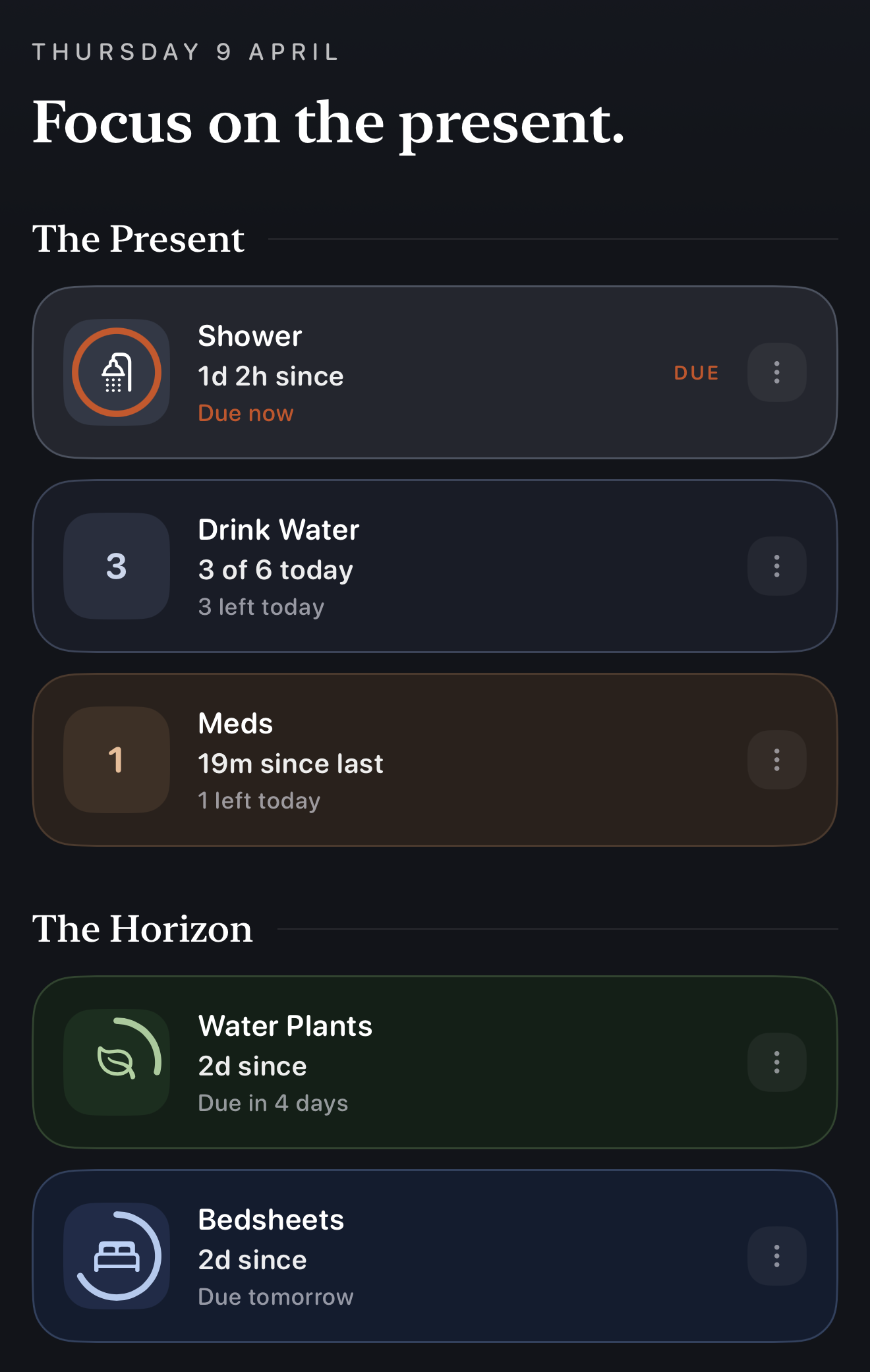 When did I app home screen showing routines in a premium row design